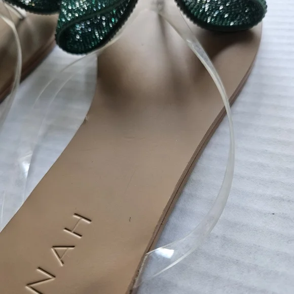 Aminah Green Crystal Bow Flip Flop Sandals - Picture 9 of 11